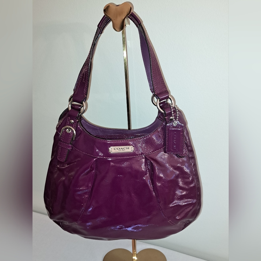 COACH SOHO Patent Leather Hobo In Plum W/Silver Hardware, Y2K - Picture 5 of 16